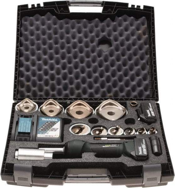 Greenlee - 19 Piece, 0.88 to 4.5445" Punch Hole Diam, Hydraulic Knockout Set - Round Punch, 10 Gage Stainless Steel, 10 Gage Mild Steel - Apex Tool & Supply