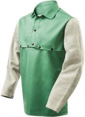 Steiner - Size 4XL, 19" Long, Flame Resistant, Cape Sleeves & Bib - Cotton & Leather, 9 oz, Green & Gray - Apex Tool & Supply