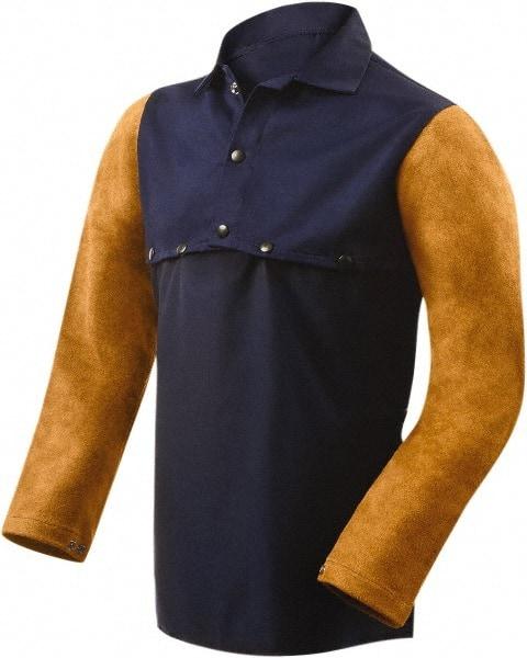Steiner - Size S, 19" Long, Flame Resistant, Cape Sleeves & Bib - Cotton & Leather, 9 oz, Blue - Apex Tool & Supply