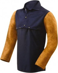 Steiner - Size S, 19" Long, Flame Resistant, Cape Sleeves & Bib - Cotton & Leather, 9 oz, Blue - Apex Tool & Supply
