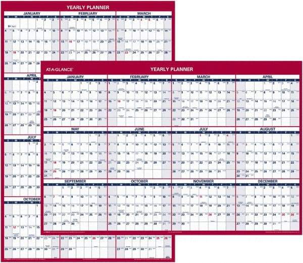 AT-A-GLANCE - 1 Sheet, 32 x 48", Erasable Wall Planner - Blue & Red - Apex Tool & Supply
