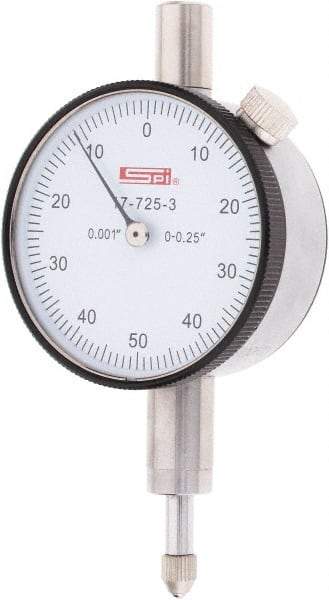 SPI - 1/4" Range, 0-50-0 Dial Reading, 0.001" Graduation Dial Drop Indicator - 1.61" Dial, 0.1" Range per Revolution - Apex Tool & Supply