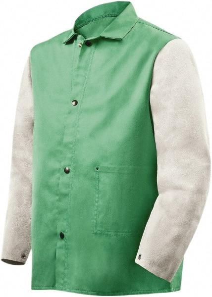 Steiner - Size 4XL Flame Resistant/Retardant Jacket - Green, Gray, Cotton & Leather, Snaps Closure - Apex Tool & Supply