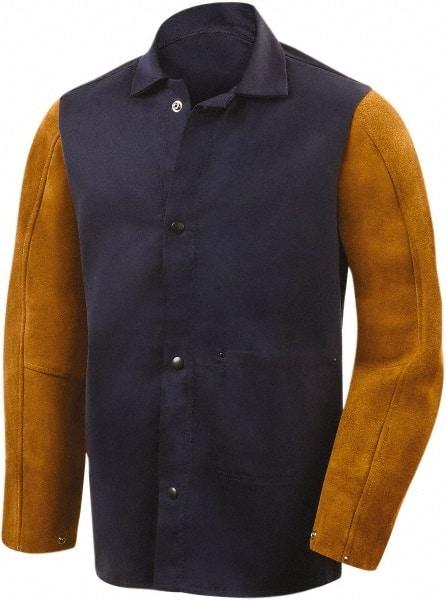 Steiner - Size S Flame Resistant/Retardant Jacket - Navy, Gold, Cotton & Leather, Snaps Closure - Apex Tool & Supply