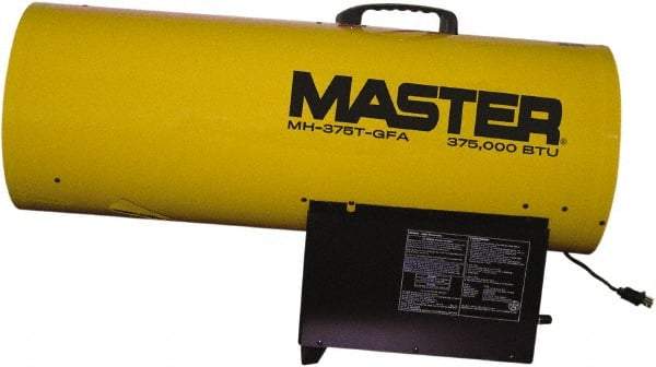 Master - 225,000 to 375,000 BTU Rating, Propane Forced Air Heater with Thermostat - 9,300 Sq Ft Max Heating Area, (2) 100 Lb Capacity, Fuel with Propane - Apex Tool & Supply