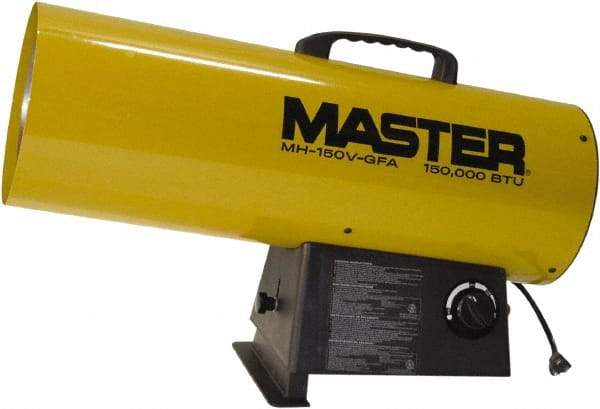 Master - 120,000 to 150,000 BTU Rating, Propane Forced Air Heater - 3,800 Sq Ft Max Heating Area, 100 Lb Capacity, Fuel with Propane - Apex Tool & Supply
