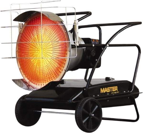 Master - 125,000 BTU, Kerosene/Diesel/Fuel Oil Fired Radiant Heater - 14 Gal Fuel Capacity, 28.4" Long x 28.7" Wide x 40.8" High - Apex Tool & Supply