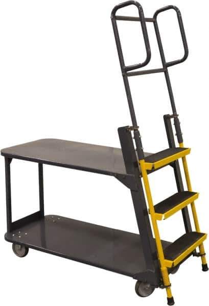 Ballymore - 63" 3 Step Ladder/Cart - Merchandise Ladder Cart, 1,000 Lb Capacity, 28" Platform Height, 21" Base Width x 51" Base Depth, Abrasive Mat Tread - Apex Tool & Supply