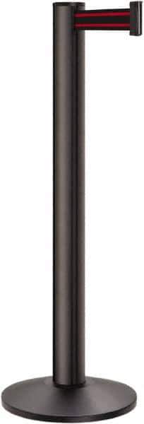 Lavi Industries - 40" High, 2-3/4" Pole Diam, Stanchion - 14" Base Diam, Dome Cast Iron Base, Black Aluminum Post, 13' x 2" Tape, Single Line Tape - Apex Tool & Supply