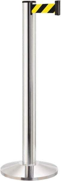 Lavi Industries - 40" High, 2-3/4" Pole Diam, Stanchion - 14" Base Diam, Dome Cast Iron Base, Polished Chrome (Color) Aluminum Post, 13' x 2" Tape, Single Line Tape - Apex Tool & Supply