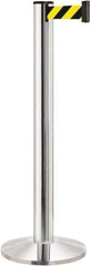 Lavi Industries - 40" High, 2-3/4" Pole Diam, Stanchion - 14" Base Diam, Dome Cast Iron Base, Polished Chrome (Color) Aluminum Post, 13' x 2" Tape, Single Line Tape - Apex Tool & Supply