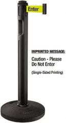 Lavi Industries - 38-1/4" High, 3-1/4" Pole Diam, Stanchion - 16" Base Diam, Dome Recycled Rubber Base, Black Plastic Post, 12' x 2" Tape, Single Line Tape, For Outdoor Use - Apex Tool & Supply