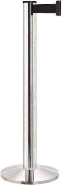 Lavi Industries - 40" High, 2-3/4" Pole Diam, Stanchion - 14" Base Diam, Dome Cast Iron Base, Polished Chrome (Color) Aluminum Post, 13' x 2" Tape, Single Line Tape - Apex Tool & Supply