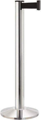 Lavi Industries - 40" High, 2-3/4" Pole Diam, Stanchion - 14" Base Diam, Dome Cast Iron Base, Polished Chrome (Color) Aluminum Post, 13' x 2" Tape, Single Line Tape - Apex Tool & Supply