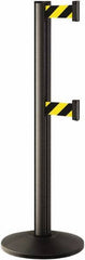 Lavi Industries - 40" High, 2-3/4" Pole Diam, Stanchion - 14" Base Diam, Dome Cast Iron Base, Black Aluminum Post, 7' x 2" Tape, Single Line Tape - Apex Tool & Supply