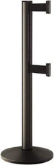 Lavi Industries - 40" High, 2-3/4" Pole Diam, Stanchion - 14" Base Diam, Dome Cast Iron Base, Black Aluminum Post, 7' x 2" Tape, Single Line Tape - Apex Tool & Supply