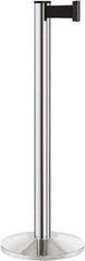 Lavi Industries - 40" High, 2-3/4" Pole Diam, Stanchion - 14" Base Diam, Dome Cast Iron Base, Polished Chrome (Color) Aluminum Post, 7' x 2" Tape, Single Line Tape - Apex Tool & Supply