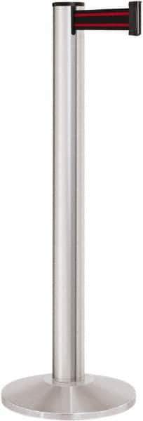 Lavi Industries - 40" High, 2-3/4" Pole Diam, Stanchion - 14" Base Diam, Dome Cast Iron Base, Satin Chrome (Color) Aluminum Post, 13' x 2" Tape, Single Line Tape - Apex Tool & Supply