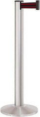 Lavi Industries - 40" High, 2-3/4" Pole Diam, Stanchion - 14" Base Diam, Dome Cast Iron Base, Satin Chrome (Color) Aluminum Post, 13' x 2" Tape, Single Line Tape - Apex Tool & Supply