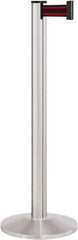 Lavi Industries - 40" High, 2-3/4" Pole Diam, Stanchion - 14" Base Diam, Dome Cast Iron Base, Satin Chrome (Color) Aluminum Post, 7' x 2" Tape, Single Line Tape - Apex Tool & Supply