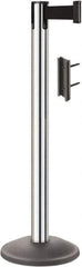 Lavi Industries - 38-1/2" High, 2-3/4" Pole Diam, Stanchion - 12-1/2" Base Diam, Round Steel Base, Polished Chrome (Color) Steel Post, 7' x 2" Tape, Single Line Tape - Apex Tool & Supply