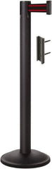 Lavi Industries - 38-1/2" High, 2-3/4" Pole Diam, Stanchion - 12-1/2" Base Diam, Round Steel Base, Black Steel Post, 7' x 2" Tape, Single Line Tape - Apex Tool & Supply