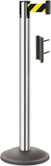 Lavi Industries - 38-1/2" High, 2-3/4" Pole Diam, Stanchion - 12-1/2" Base Diam, Round Steel Base, Polished Chrome (Color) Steel Post, 7' x 2" Tape, Single Line Tape - Apex Tool & Supply