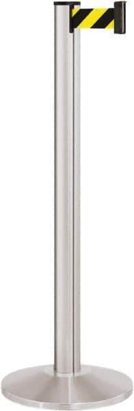 Lavi Industries - 40" High, 2-3/4" Pole Diam, Stanchion - 14" Base Diam, Dome Cast Iron Base, Satin Chrome (Color) Aluminum Post, 7' x 2" Tape, Single Line Tape - Apex Tool & Supply