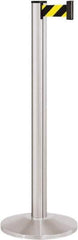 Lavi Industries - 40" High, 2-3/4" Pole Diam, Stanchion - 14" Base Diam, Dome Cast Iron Base, Satin Chrome (Color) Aluminum Post, 7' x 2" Tape, Single Line Tape - Apex Tool & Supply