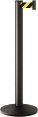 Lavi Industries - 40" High, 2-3/4" Pole Diam, Stanchion - 14" Base Diam, Dome Cast Iron Base, Black Aluminum Post, 7' x 2" Tape, Single Line Tape - Apex Tool & Supply