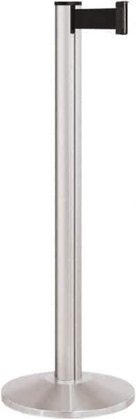 Lavi Industries - 40" High, 2-3/4" Pole Diam, Stanchion - 14" Base Diam, Dome Cast Iron Base, Satin Chrome (Color) Aluminum Post, 7' x 2" Tape, Single Line Tape - Apex Tool & Supply
