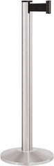 Lavi Industries - 40" High, 2-3/4" Pole Diam, Stanchion - 14" Base Diam, Dome Cast Iron Base, Satin Chrome (Color) Aluminum Post, 7' x 2" Tape, Single Line Tape - Apex Tool & Supply