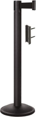 Lavi Industries - 38-1/2" High, 2-3/4" Pole Diam, Stanchion - 12-1/2" Base Diam, Round Steel Base, Black Steel Post, 7' x 2" Tape, Single Line Tape - Apex Tool & Supply