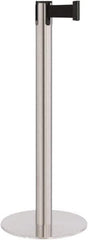 Lavi Industries - 40" High, 2-3/4" Pole Diam, Stanchion - 14-1/2" Base Diam, Flat Cast Iron Base, Satin Chrome (Color) Steel Post, 7' x 2" Tape, Single Line Tape - Apex Tool & Supply
