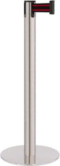 Lavi Industries - 40" High, 2-3/4" Pole Diam, Stanchion - 14-1/2" Base Diam, Flat Cast Iron Base, Satin Chrome (Color) Steel Post, 7' x 2" Tape, Single Line Tape - Apex Tool & Supply