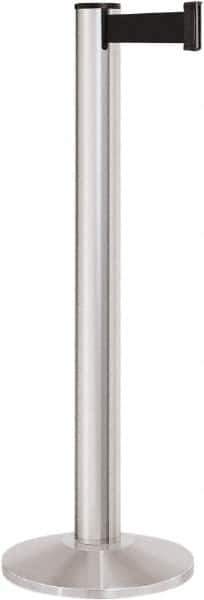 Lavi Industries - 40" High, 2-3/4" Pole Diam, Stanchion - 14" Base Diam, Dome Cast Iron Base, Satin Chrome (Color) Aluminum Post, 13' x 2" Tape, Single Line Tape - Apex Tool & Supply