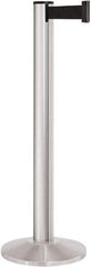 Lavi Industries - 40" High, 2-3/4" Pole Diam, Stanchion - 14" Base Diam, Dome Cast Iron Base, Satin Chrome (Color) Aluminum Post, 13' x 2" Tape, Single Line Tape - Apex Tool & Supply