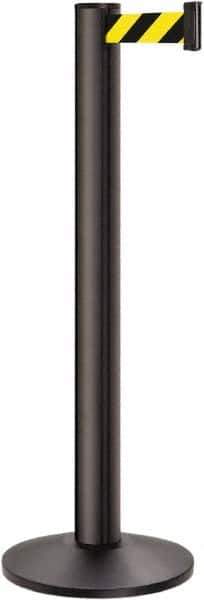 Lavi Industries - 40" High, 2-3/4" Pole Diam, Stanchion - 14" Base Diam, Dome Cast Iron Base, Black Aluminum Post, 13' x 2" Tape, Single Line Tape - Apex Tool & Supply