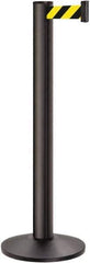 Lavi Industries - 40" High, 2-3/4" Pole Diam, Stanchion - 14" Base Diam, Dome Cast Iron Base, Black Aluminum Post, 13' x 2" Tape, Single Line Tape - Apex Tool & Supply
