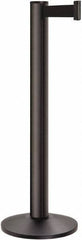 Lavi Industries - 40" High, 2-3/4" Pole Diam, Stanchion - 14" Base Diam, Dome Cast Iron Base, Black Aluminum Post, 7' x 2" Tape, Single Line Tape - Apex Tool & Supply