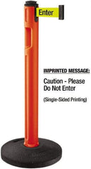 Lavi Industries - 38-1/4" High, 3-1/4" Pole Diam, Stanchion - 16" Base Diam, Dome Recycled Rubber Base, Orange Plastic Post, 12' x 2" Tape, Single Line Tape, For Outdoor Use - Apex Tool & Supply