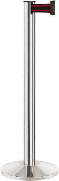 Lavi Industries - 40" High, 2-3/4" Pole Diam, Stanchion - 14" Base Diam, Dome Cast Iron Base, Polished Chrome (Color) Aluminum Post, 7' x 2" Tape, Single Line Tape - Apex Tool & Supply