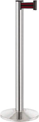 Lavi Industries - 40" High, 2-3/4" Pole Diam, Stanchion - 14" Base Diam, Dome Cast Iron Base, Polished Chrome (Color) Aluminum Post, 7' x 2" Tape, Single Line Tape - Apex Tool & Supply