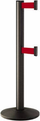 Lavi Industries - 40" High, 2-3/4" Pole Diam, Stanchion - 14" Base Diam, Dome Cast Iron Base, Black Aluminum Post, 7' x 2" Tape, Single Line Tape - Apex Tool & Supply