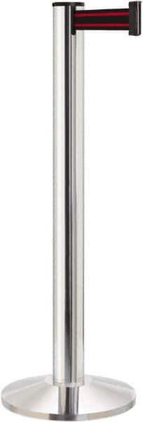 Lavi Industries - 40" High, 2-3/4" Pole Diam, Stanchion - 14" Base Diam, Dome Cast Iron Base, Polished Chrome (Color) Aluminum Post, 13' x 2" Tape, Single Line Tape - Apex Tool & Supply