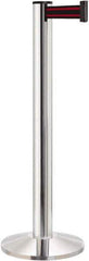 Lavi Industries - 40" High, 2-3/4" Pole Diam, Stanchion - 14" Base Diam, Dome Cast Iron Base, Polished Chrome (Color) Aluminum Post, 13' x 2" Tape, Single Line Tape - Apex Tool & Supply