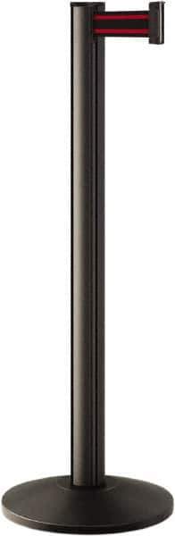 Lavi Industries - 40" High, 2-3/4" Pole Diam, Stanchion - 14" Base Diam, Dome Cast Iron Base, Black Aluminum Post, 7' x 2" Tape, Single Line Tape - Apex Tool & Supply
