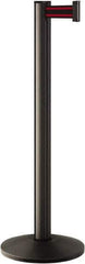 Lavi Industries - 40" High, 2-3/4" Pole Diam, Stanchion - 14" Base Diam, Dome Cast Iron Base, Black Aluminum Post, 7' x 2" Tape, Single Line Tape - Apex Tool & Supply