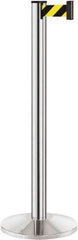 Lavi Industries - 40" High, 2-3/4" Pole Diam, Stanchion - 14" Base Diam, Dome Cast Iron Base, Polished Chrome (Color) Aluminum Post, 7' x 2" Tape, Single Line Tape - Apex Tool & Supply