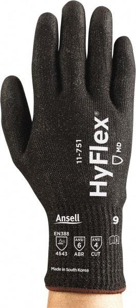 Ansell - Size L (9), ANSI Cut Lvl 4, Puncture Lvl 2, Abrasion Lvl 6, Polyurethane Coated Polyurethane Cut Resistant Gloves - 9.72" Long, Palm Coated, Nylon & Spandex Lining, Knit Wrist, Black, Paired - Apex Tool & Supply
